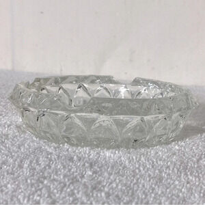 Vintage Clear Cut Glass Round Ashtray Trinket  Dish